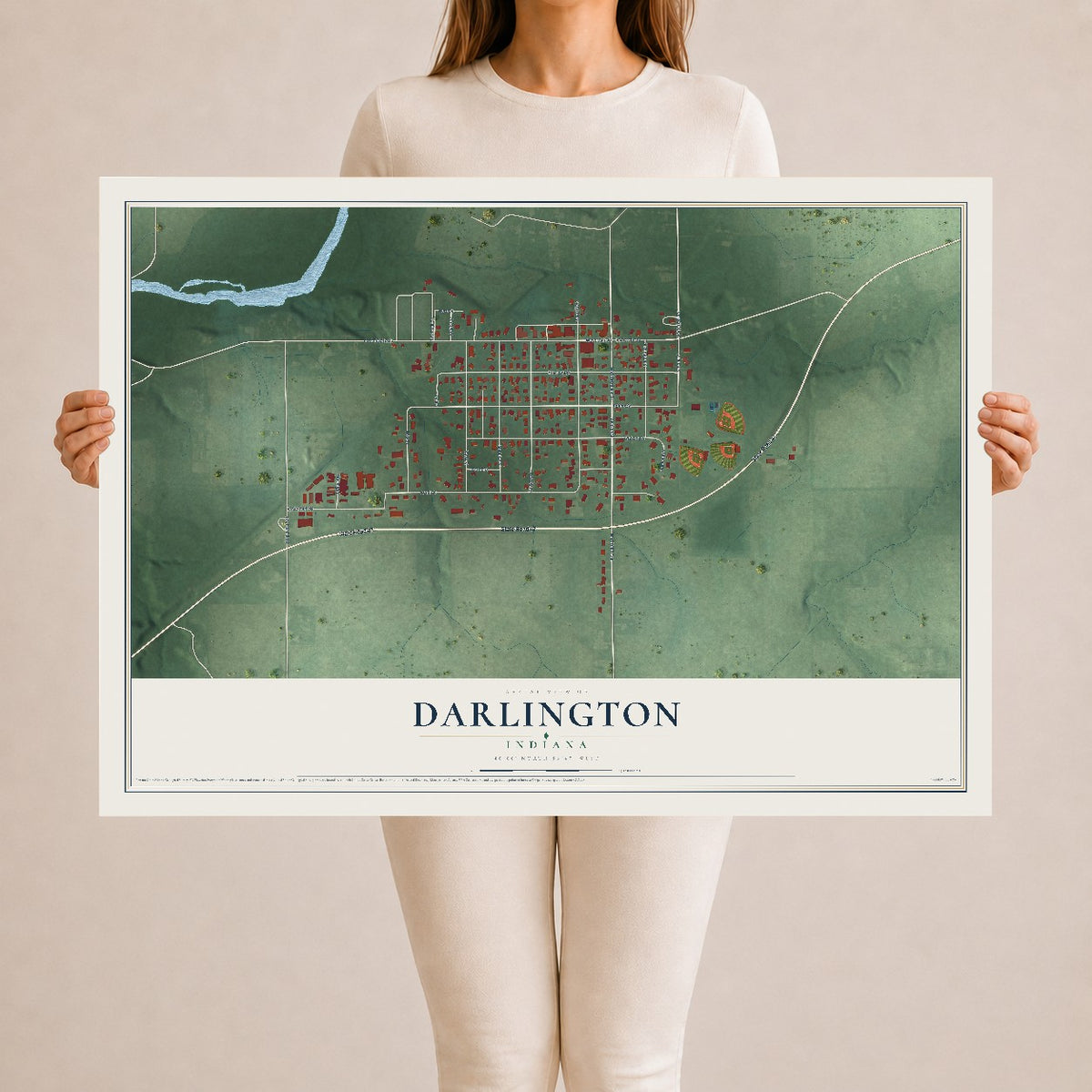 Map of Darlington, Indiana, 24 x 36 inch unframed archival matte print