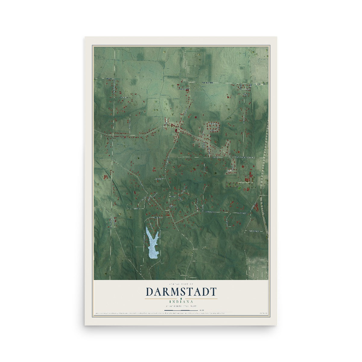 Map of Darmstadt, Indiana, 12 x 18 inch unframed archival matte print