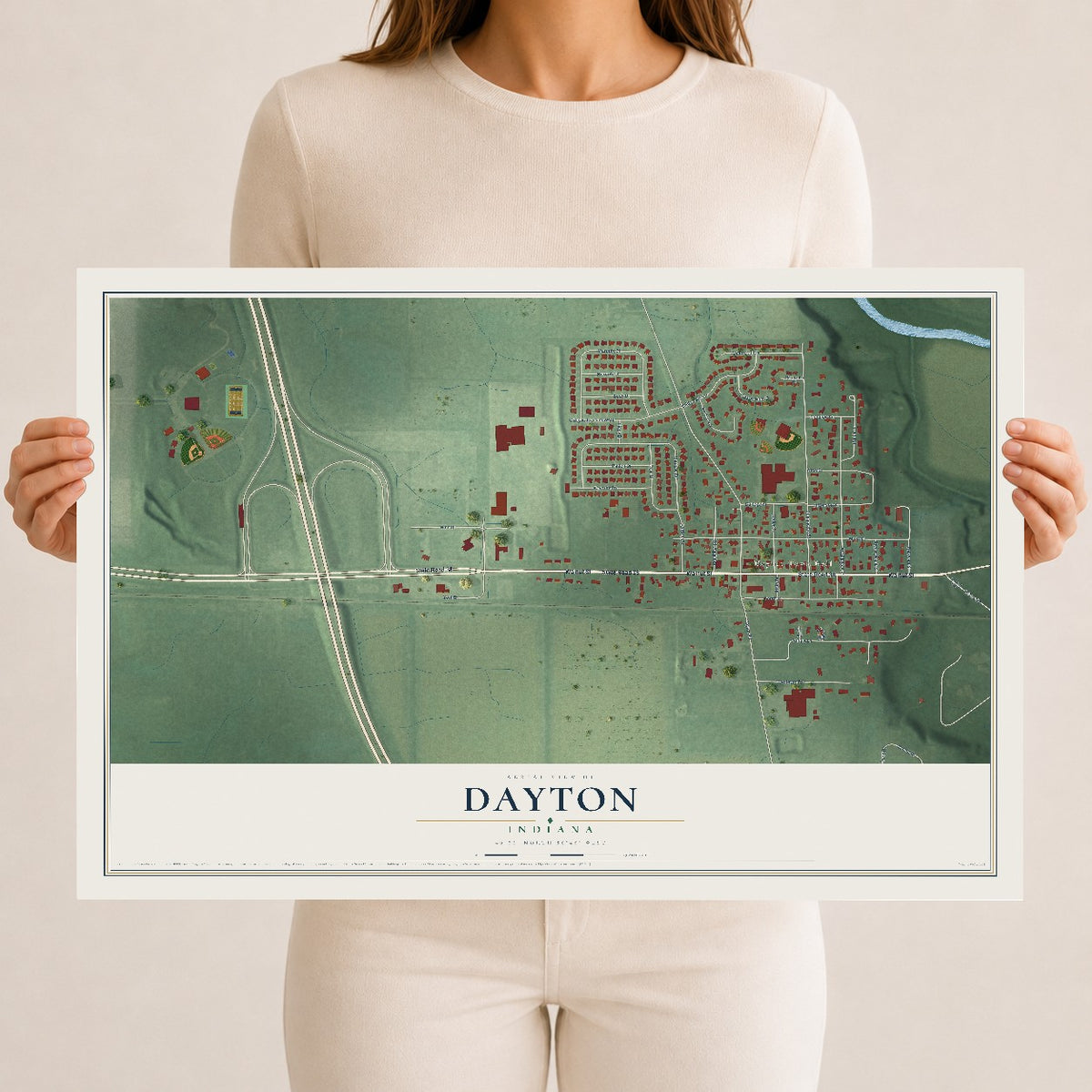 Map of Dayton, Indiana, 12 x 18 inch unframed archival matte print