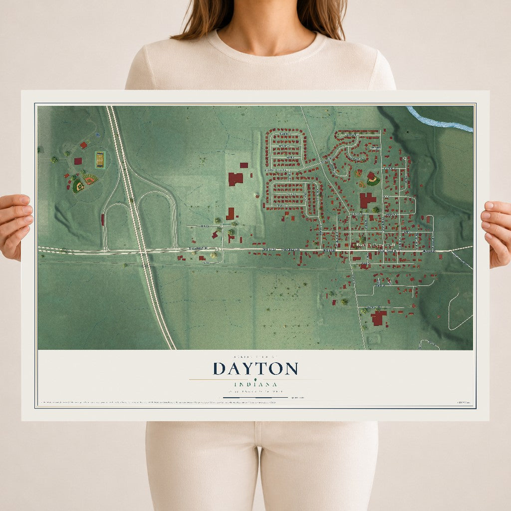 Map of Dayton, Indiana, 18 x 24 inch unframed archival matte print