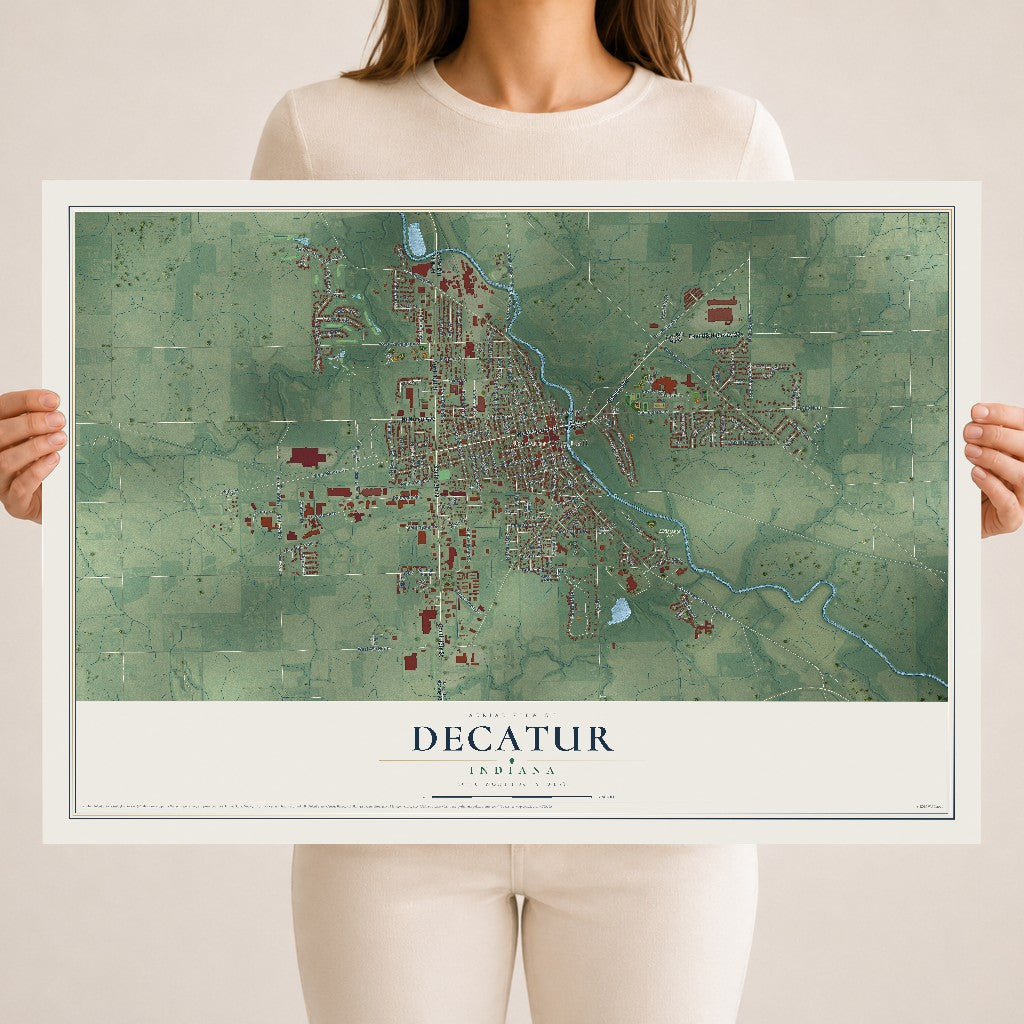 Map of Decatur, Indiana, 18 x 24 inch unframed archival matte print
