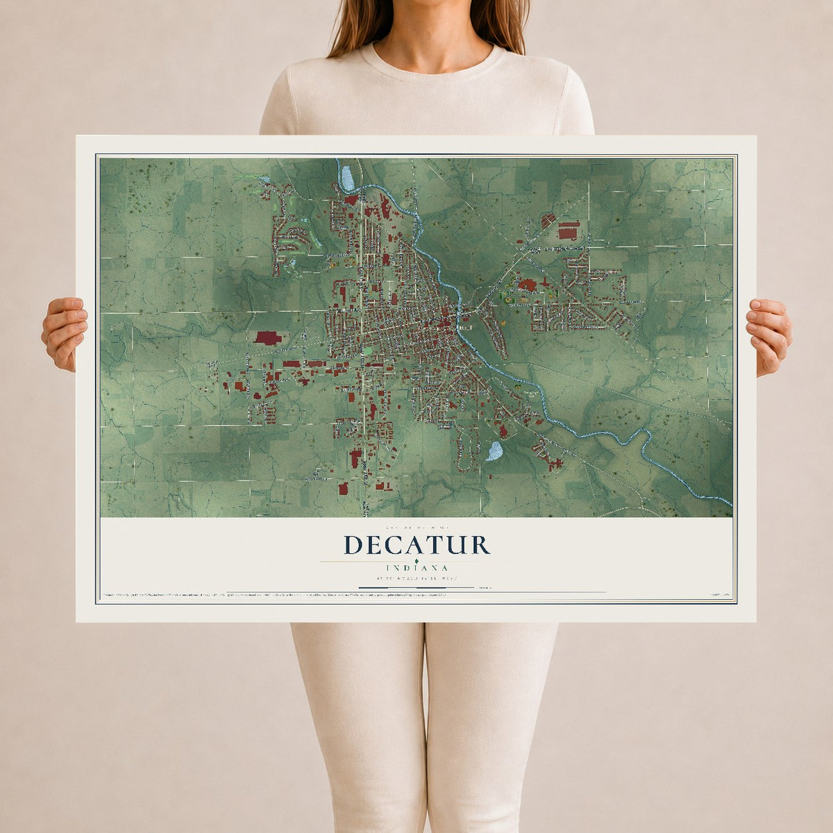 Map of Decatur, Indiana, 24 x 36 inch unframed archival matte print