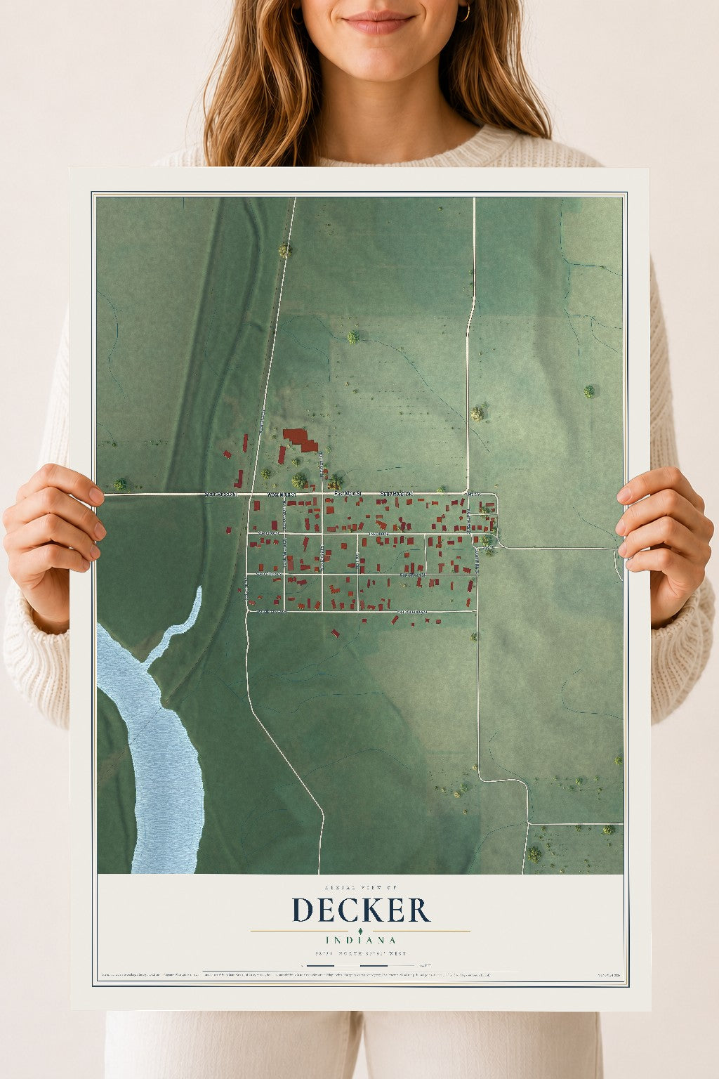 Map of Decker, Indiana, 18 x 24 inch unframed archival matte print