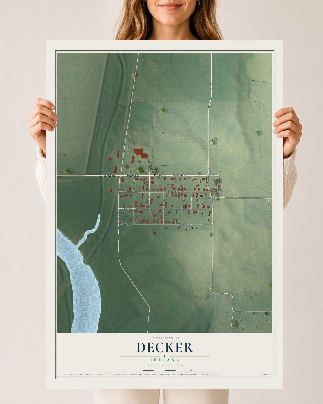 Map of Decker, Indiana, 24 x 36 inch unframed archival matte print