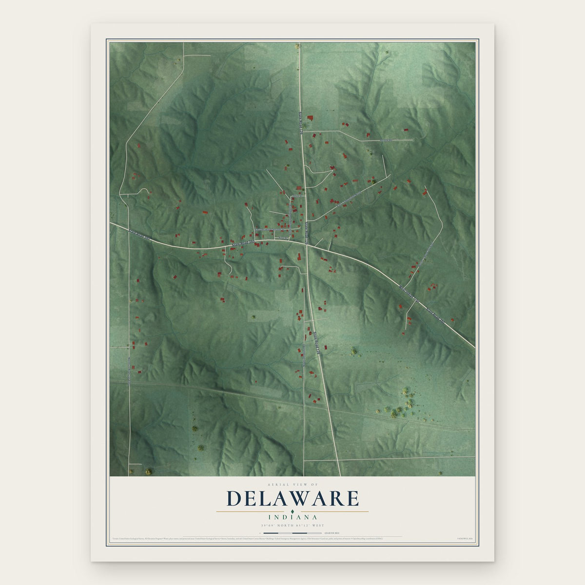 Delaware, Indiana map print, the full design