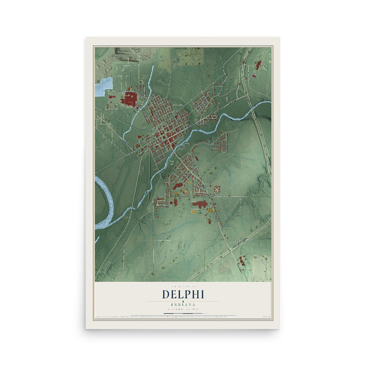 Map of Delphi, Indiana, 12 x 18 inch unframed archival matte print