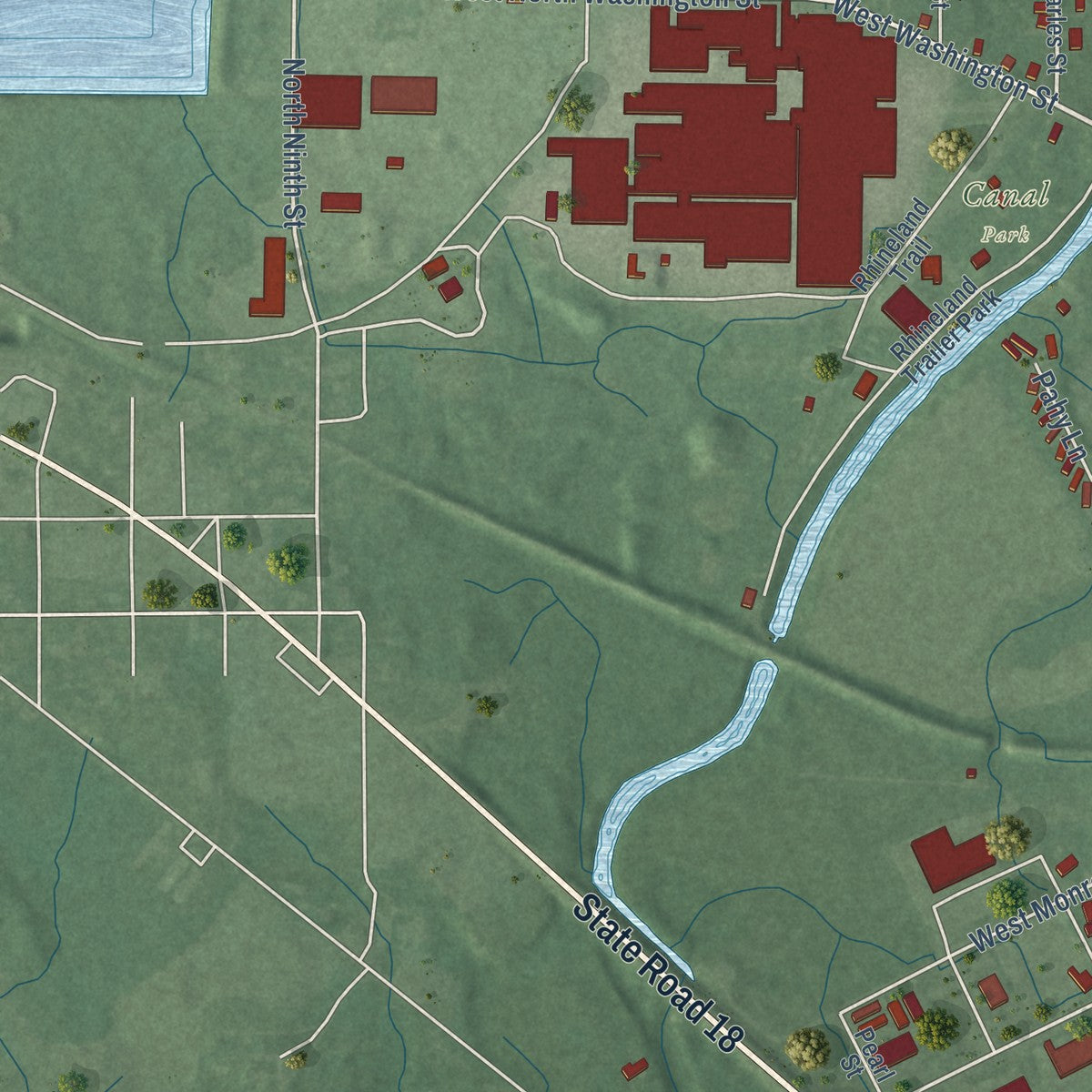 Second close-up of the map of Delphi, Indiana print showing more streets and buildings