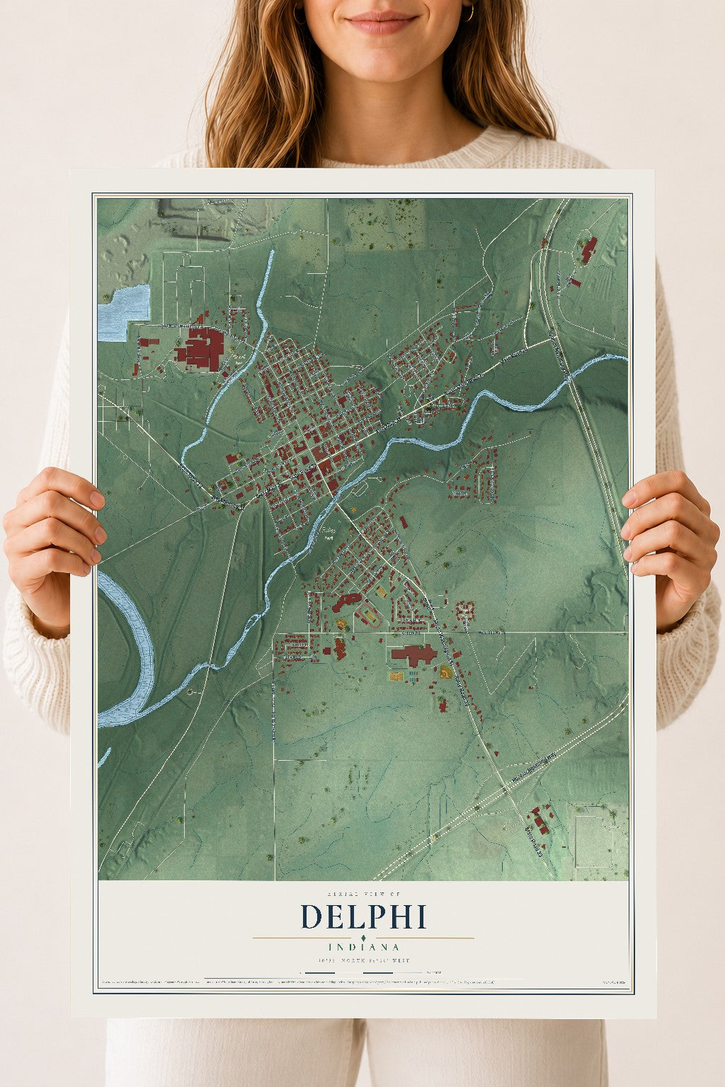 Map of Delphi, Indiana, 18 x 24 inch unframed archival matte print