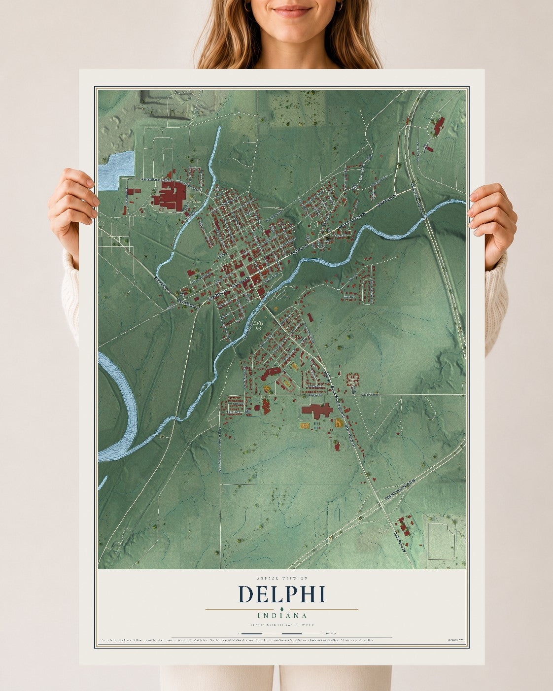 Map of Delphi, Indiana, 24 x 36 inch unframed archival matte print