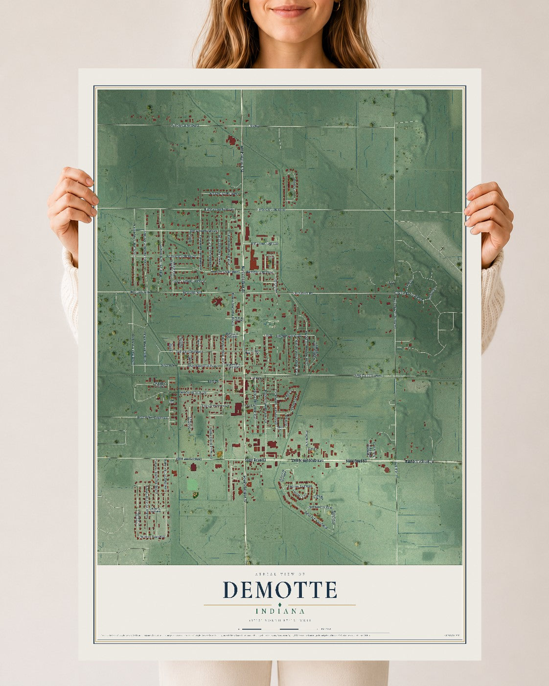 Map of DeMotte, Indiana, 24 x 36 inch unframed archival matte print