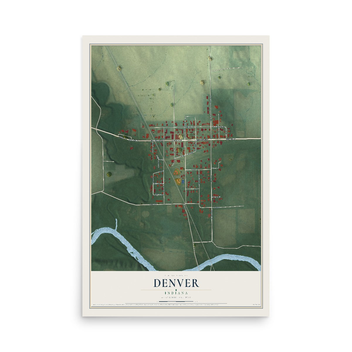 Map of Denver, Indiana, 12 x 18 inch unframed archival matte print