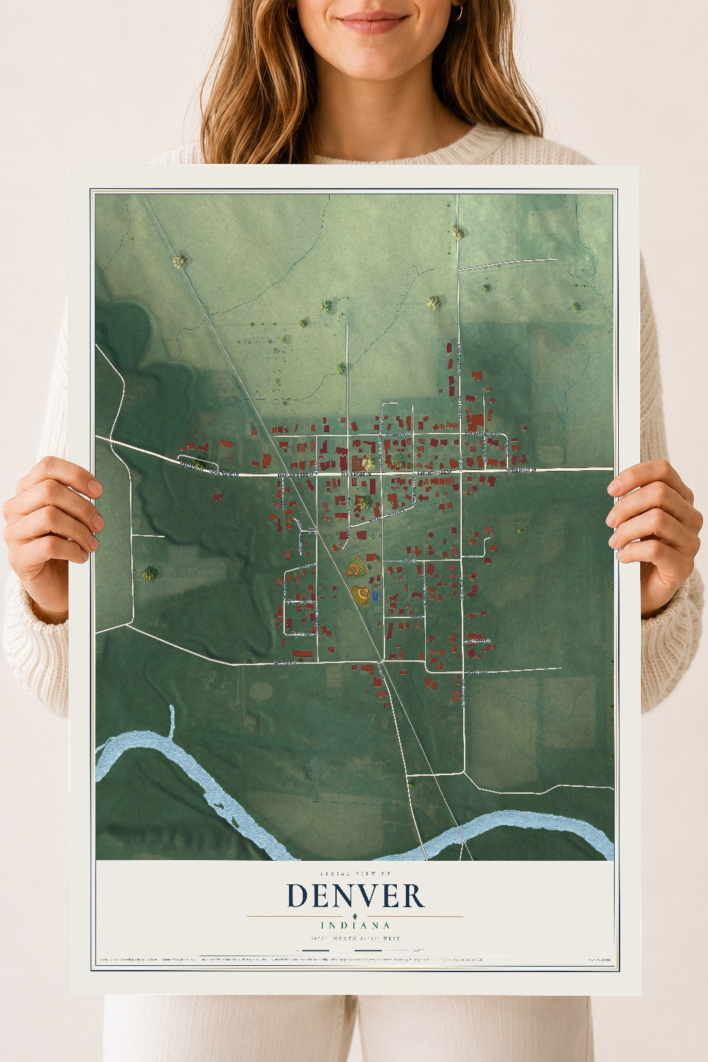 Map of Denver, Indiana, 18 x 24 inch unframed archival matte print