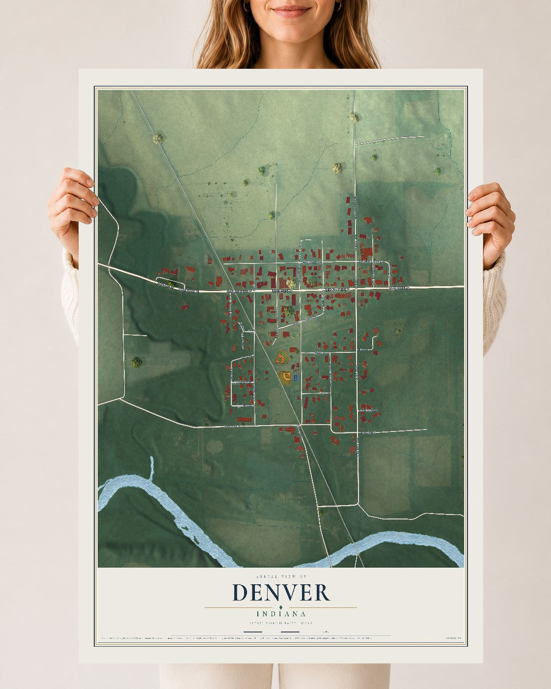 Map of Denver, Indiana, 24 x 36 inch unframed archival matte print