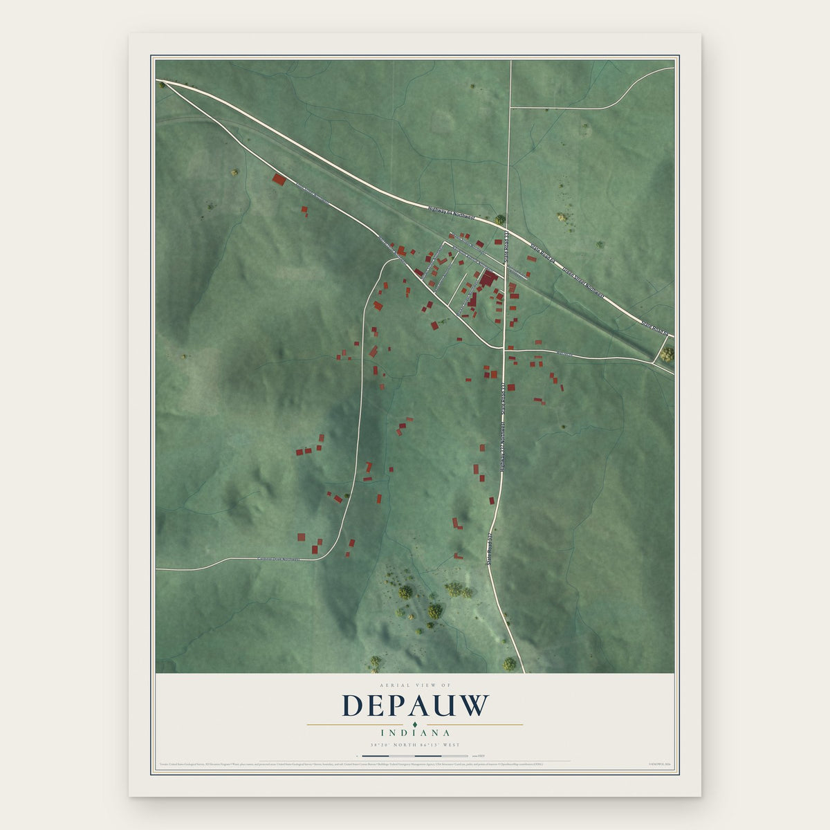 Depauw, Indiana map print, the full design