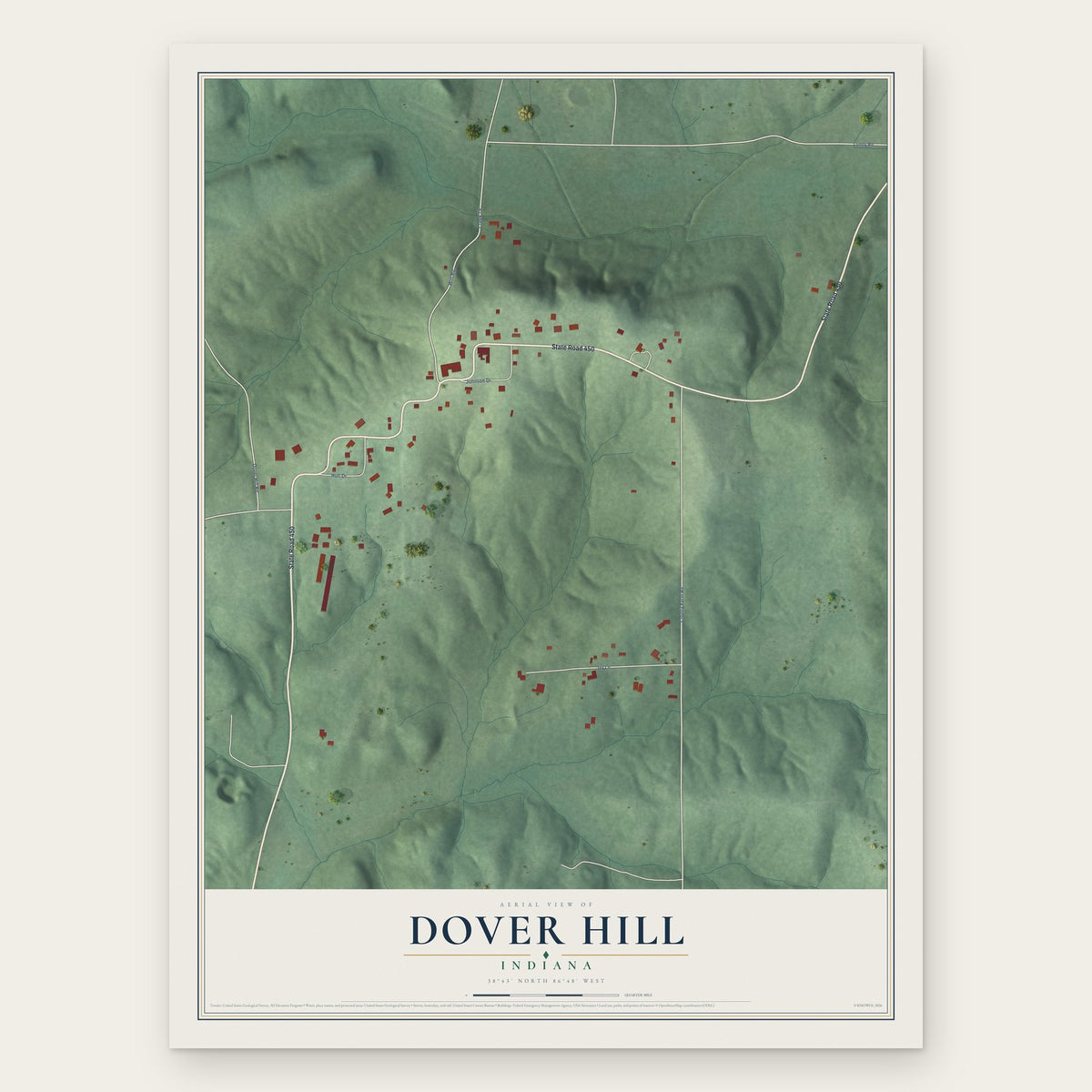 Dover Hill, Indiana map print, the full design