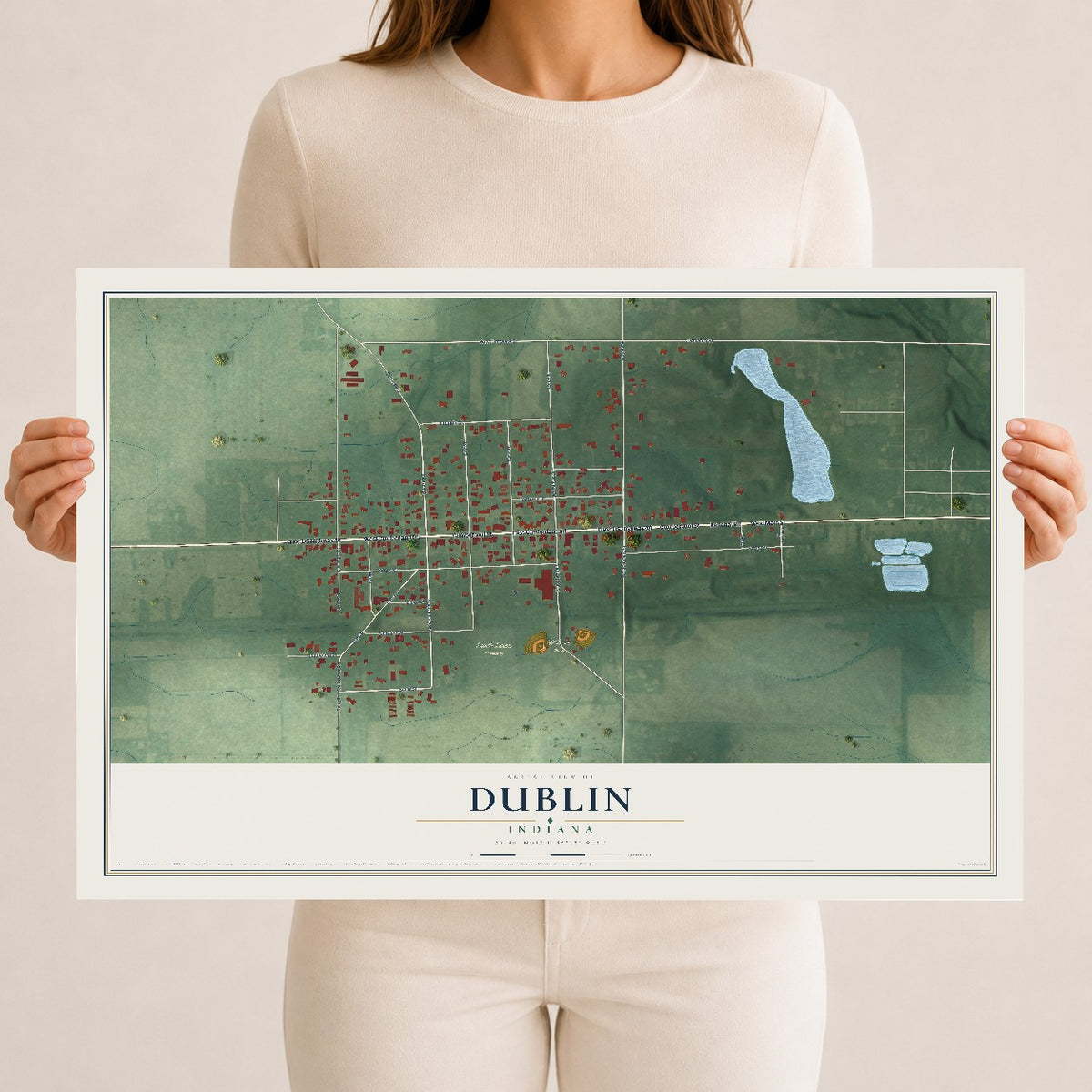 Map of Dublin, Indiana, 12 x 18 inch unframed archival matte print