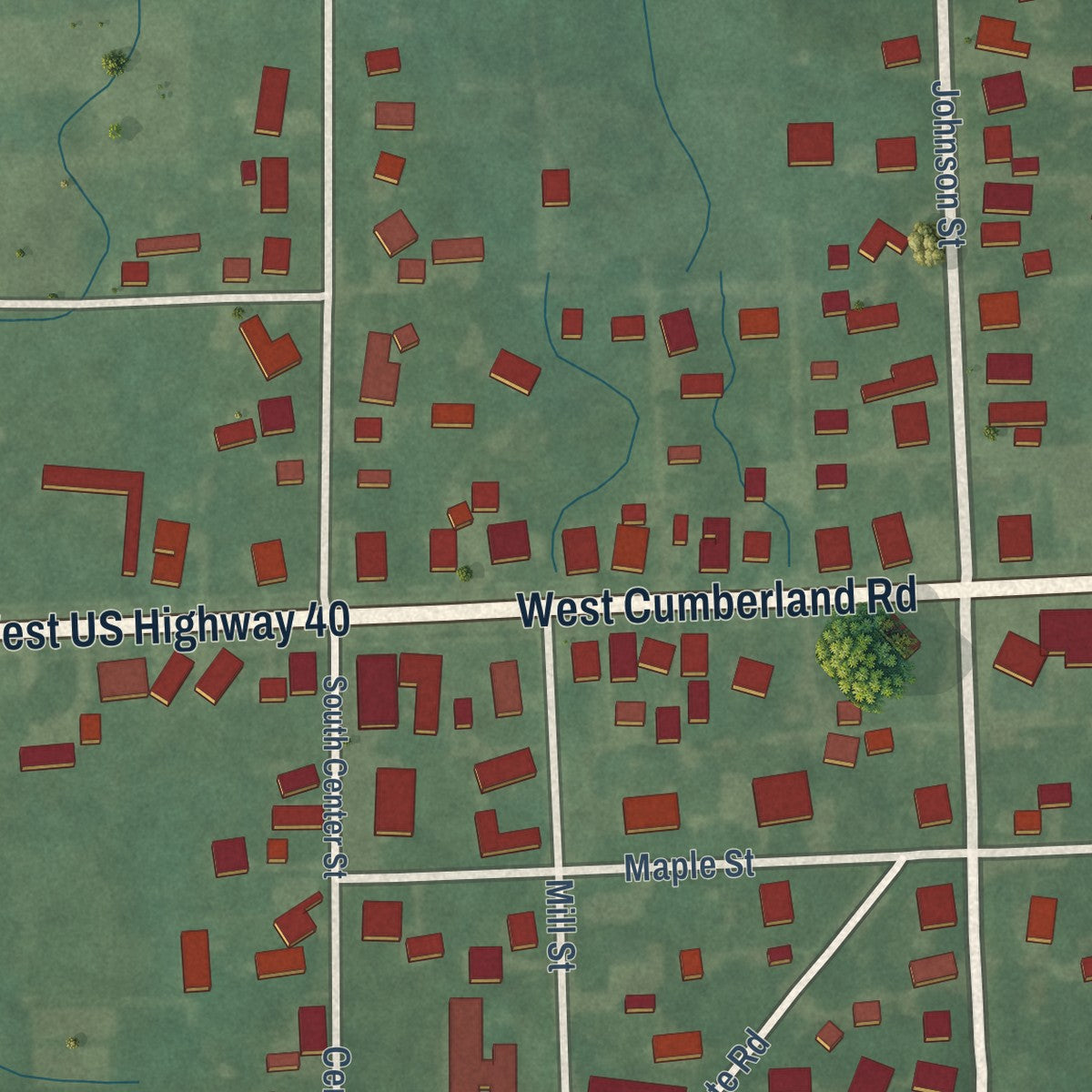 Second close-up of the map of Dublin, Indiana print showing more streets and buildings
