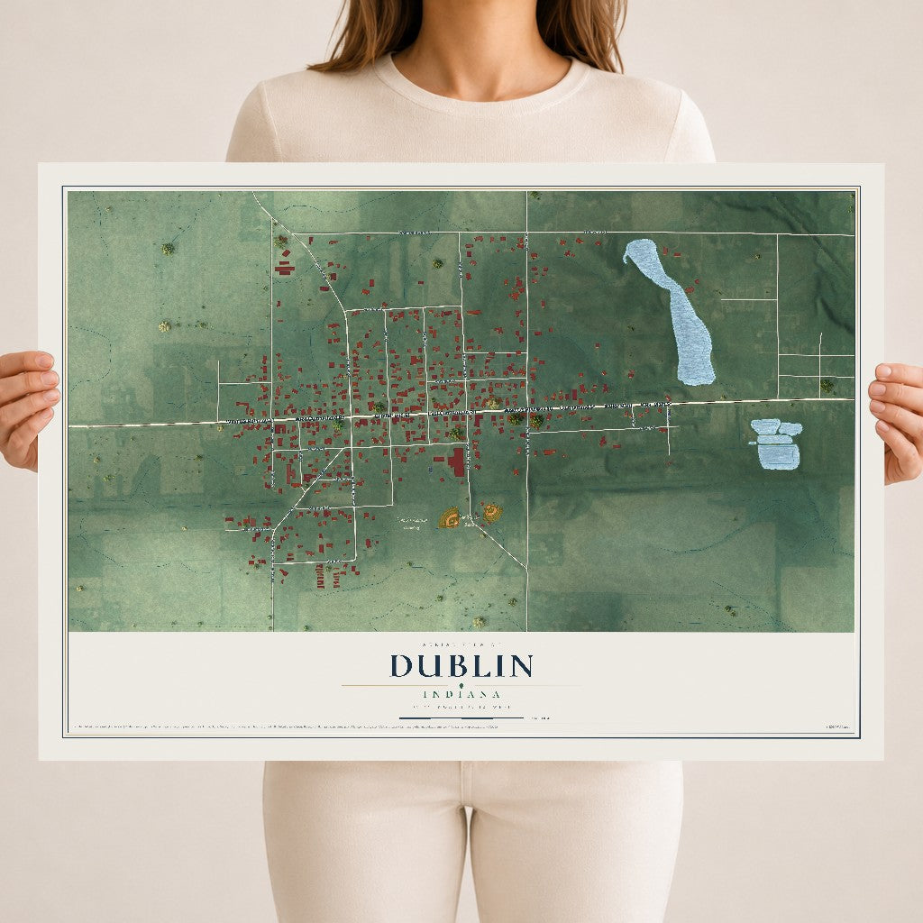 Map of Dublin, Indiana, 18 x 24 inch unframed archival matte print
