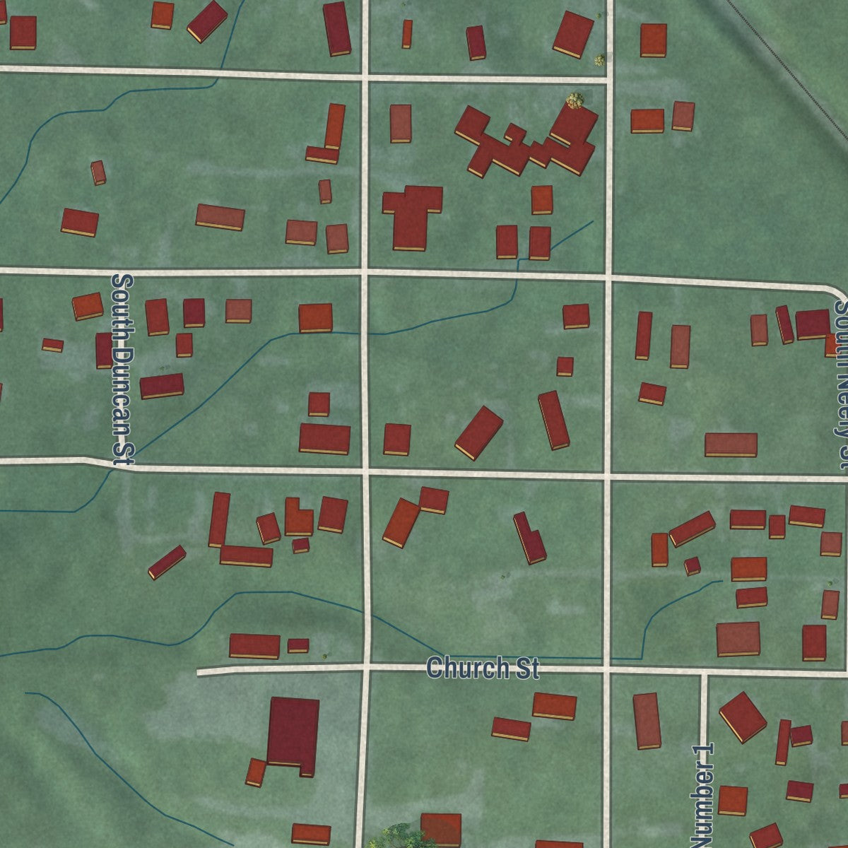 Second close-up of the map of Dugger, Indiana print showing more streets and buildings