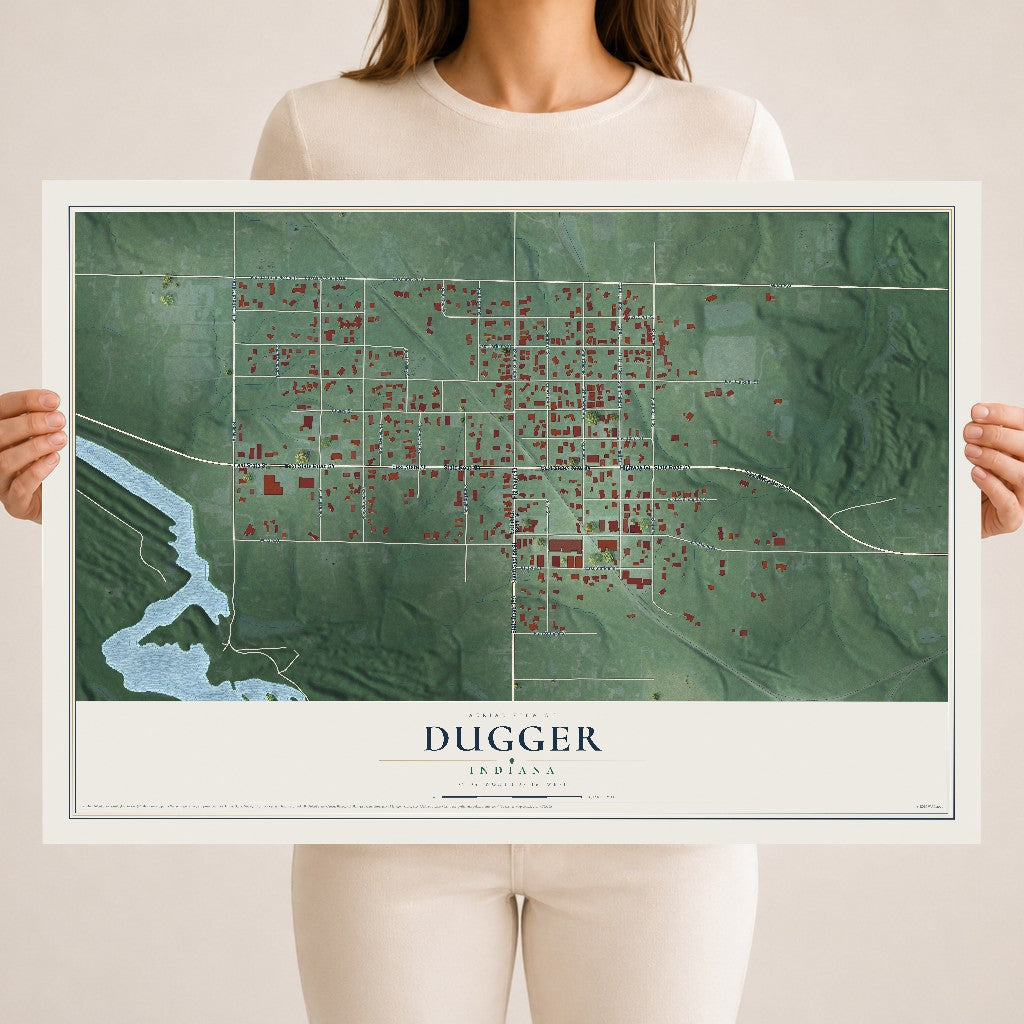 Map of Dugger, Indiana, 18 x 24 inch unframed archival matte print
