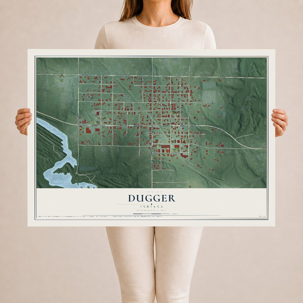 Map of Dugger, Indiana, 24 x 36 inch unframed archival matte print