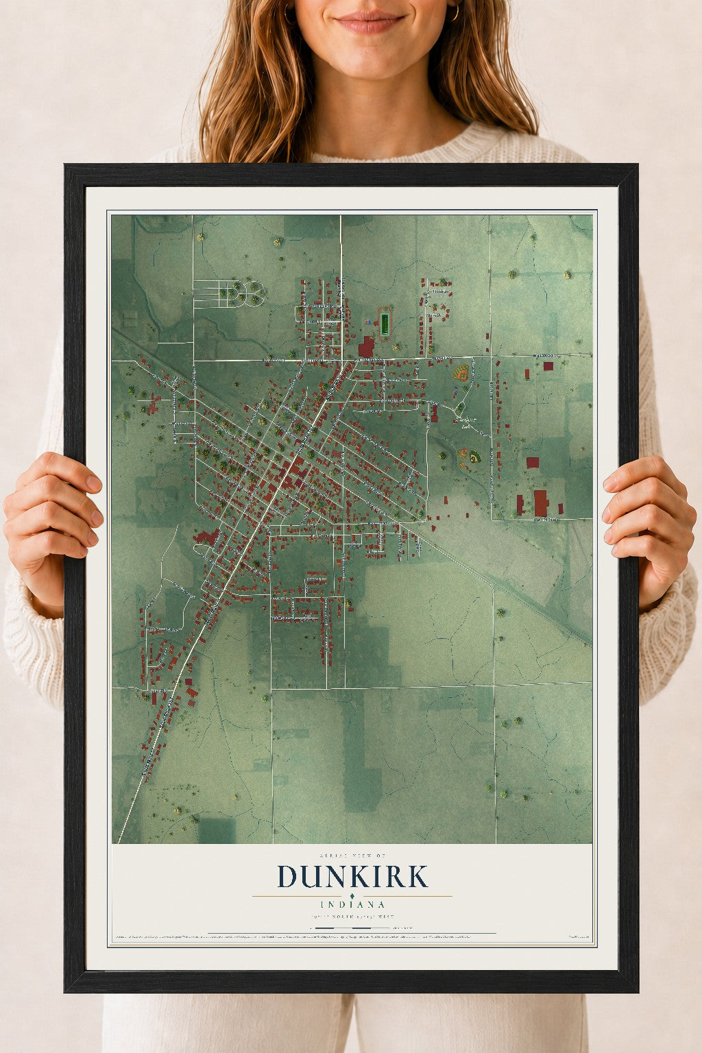 Map of Dunkirk, Indiana, 18 x 24 inch print in a black wood frame