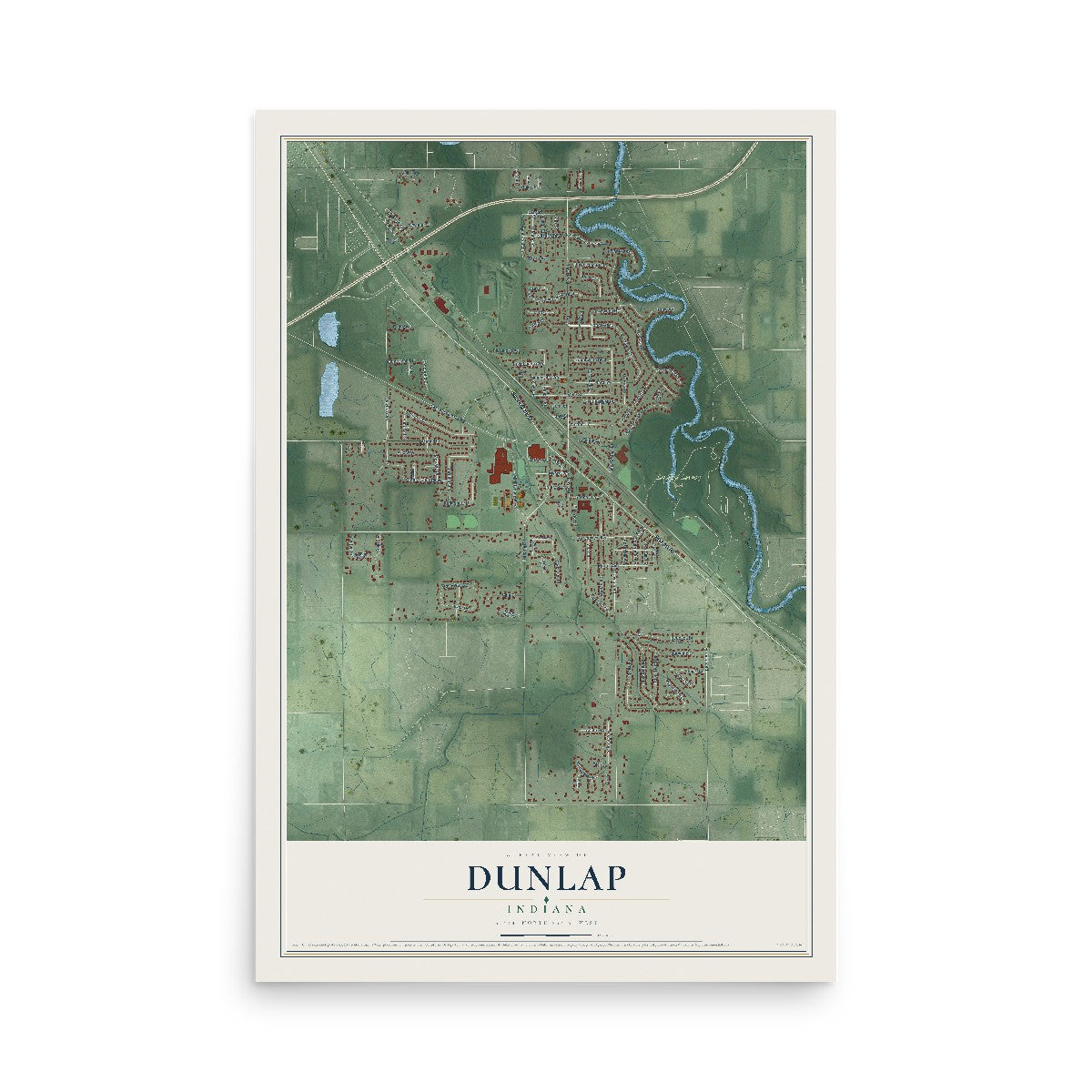 Map of Dunlap, Indiana, 12 x 18 inch unframed archival matte print