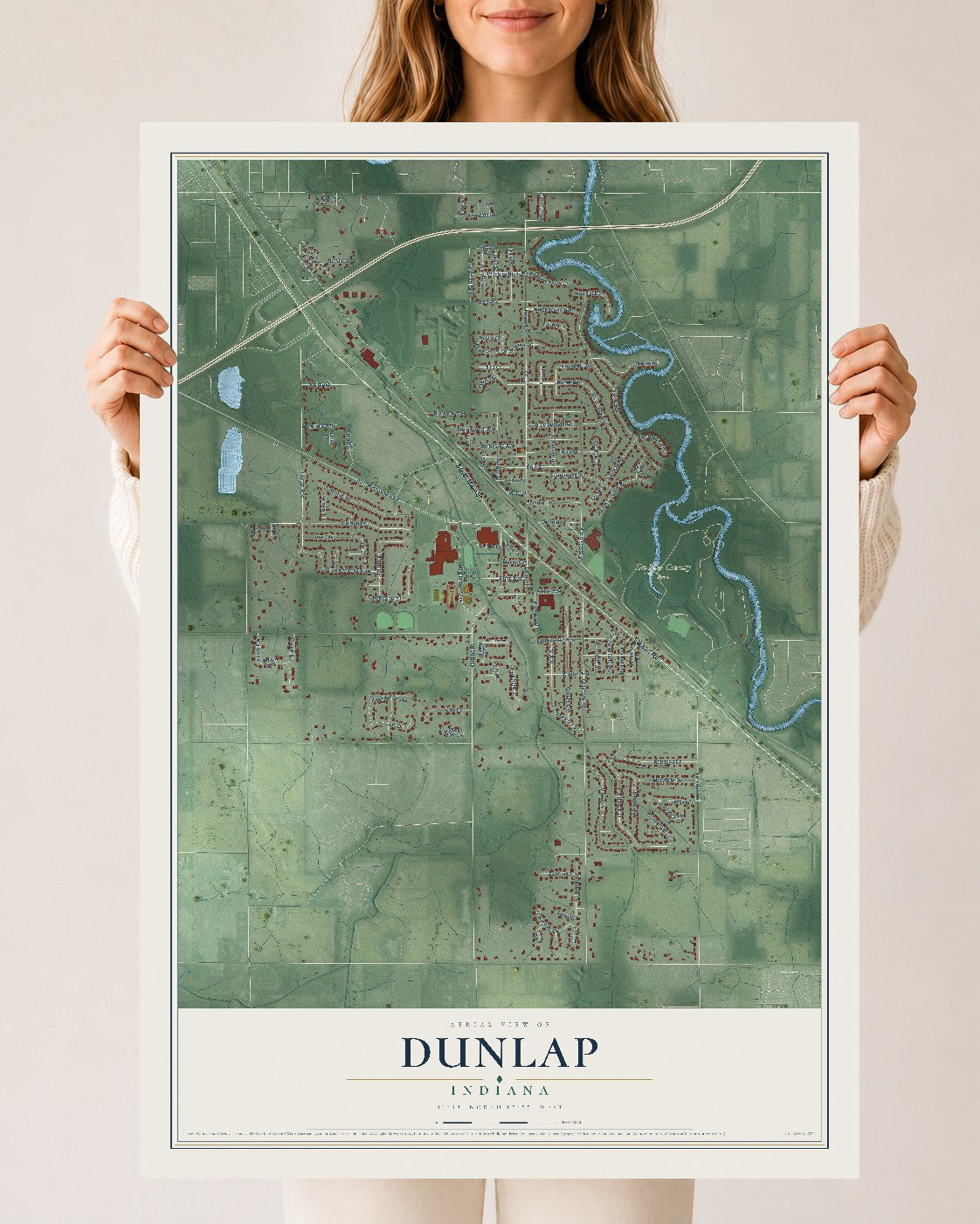 Map of Dunlap, Indiana, 24 x 36 inch unframed archival matte print
