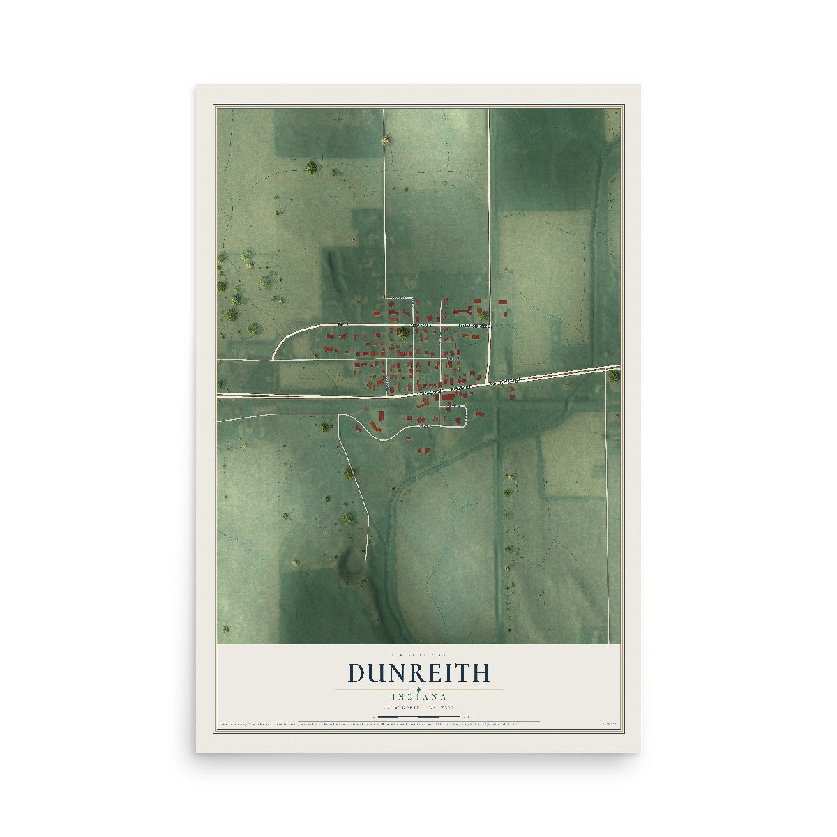 Map of Dunreith, Indiana, 12 x 18 inch unframed archival matte print
