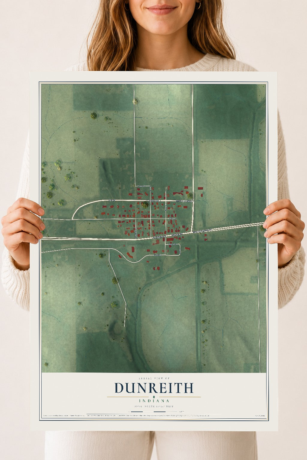 Map of Dunreith, Indiana, 18 x 24 inch unframed archival matte print