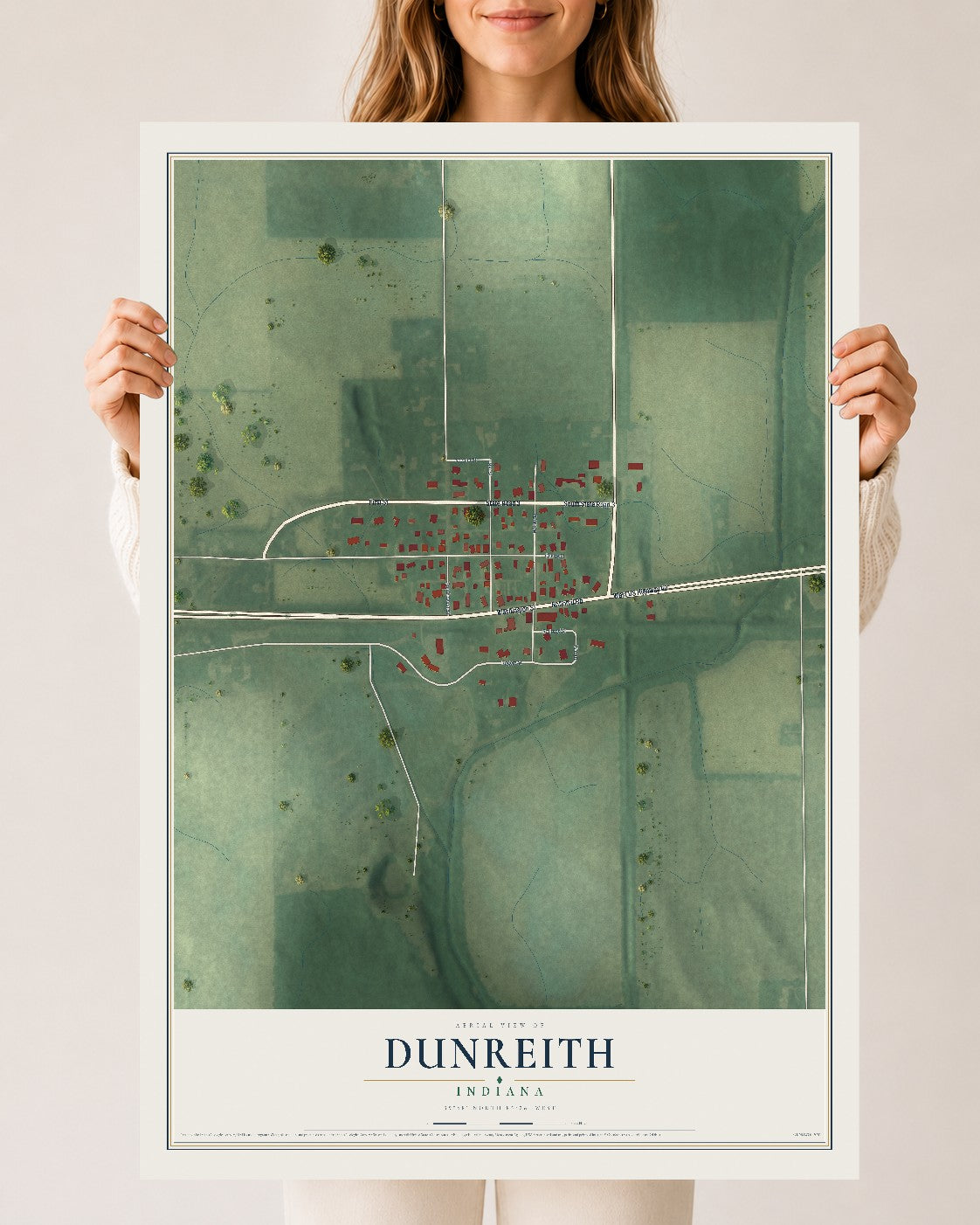 Map of Dunreith, Indiana, 24 x 36 inch unframed archival matte print