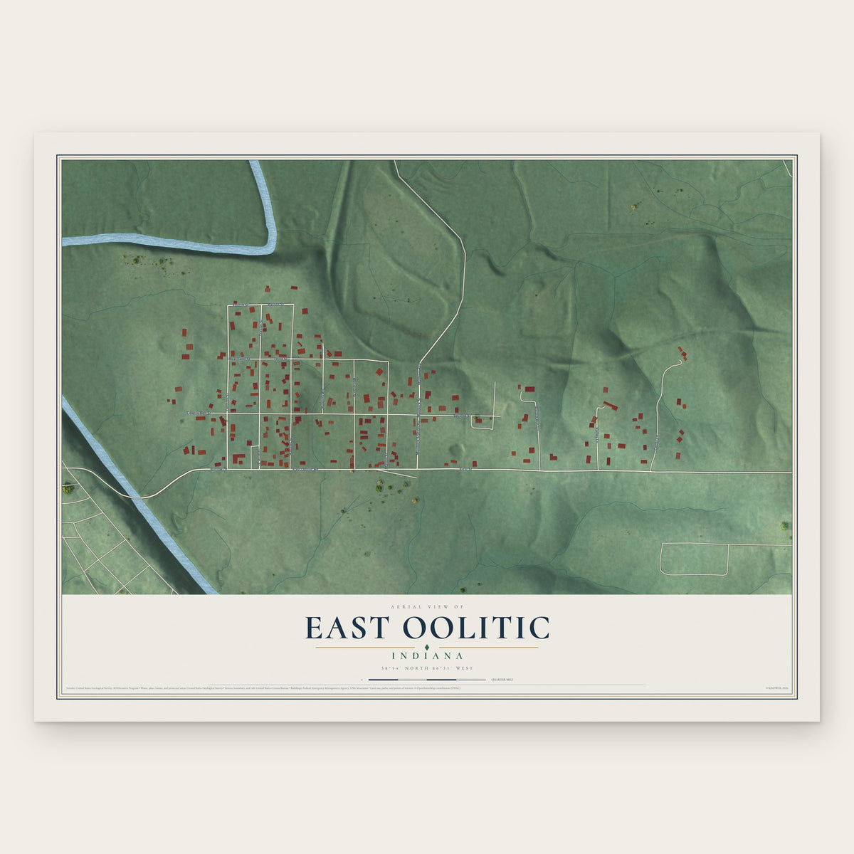East Oolitic, Indiana map print, the full design