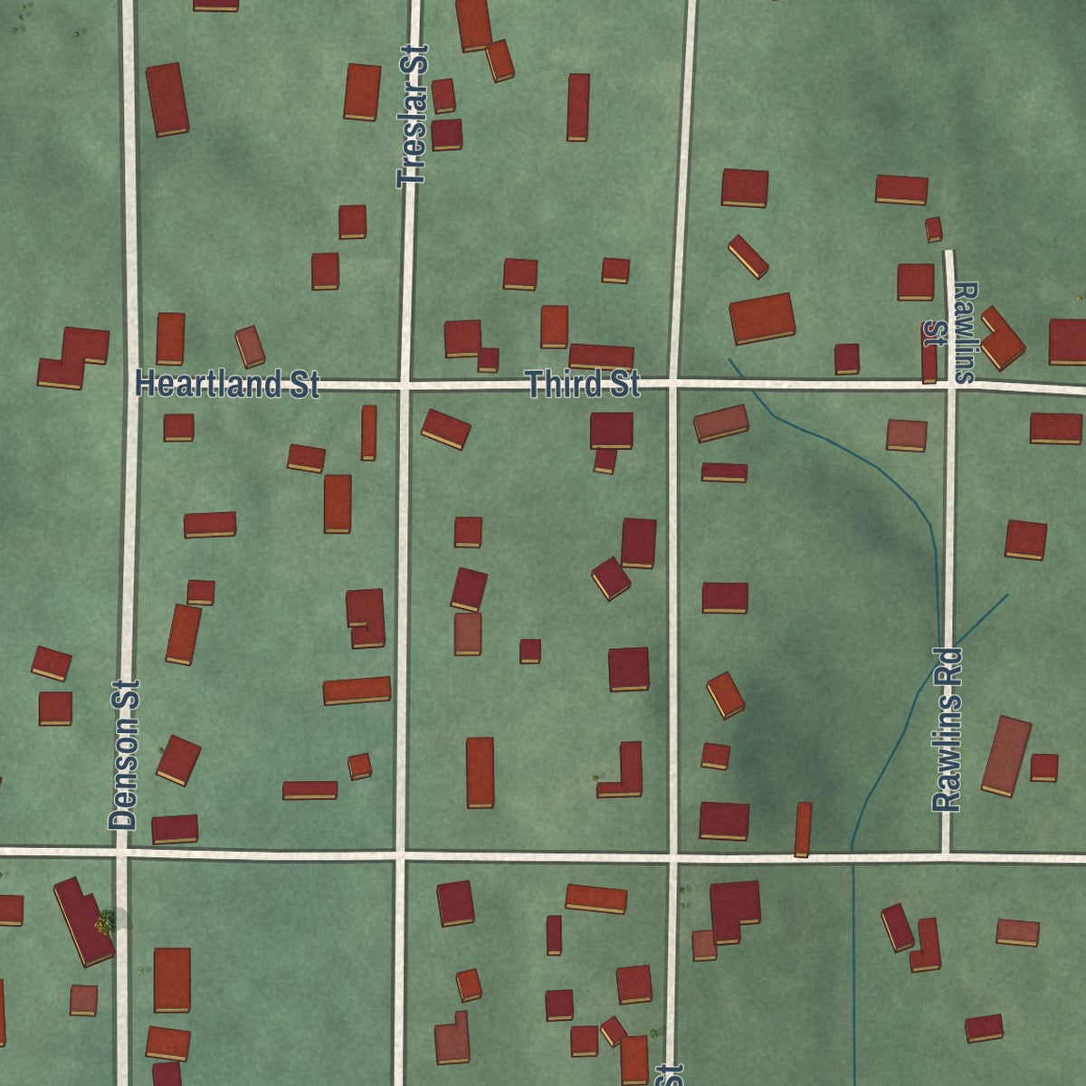 Close-up of the map of East Oolitic, Indiana print showing street and building detail