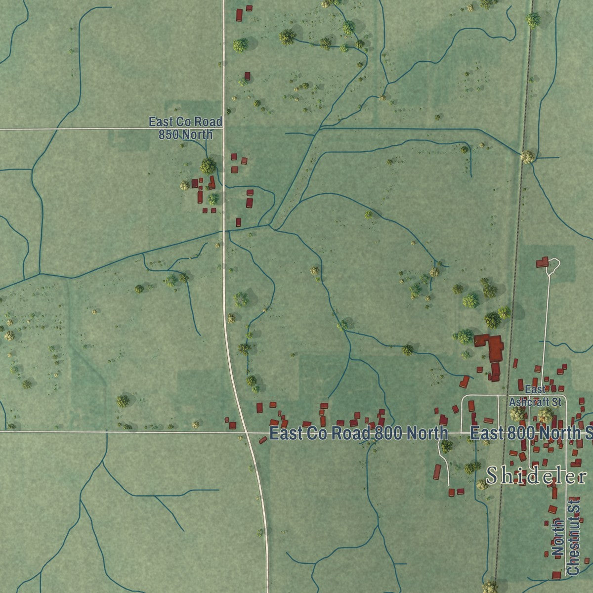 Second close-up of the map of Eaton, Indiana print showing more streets and buildings