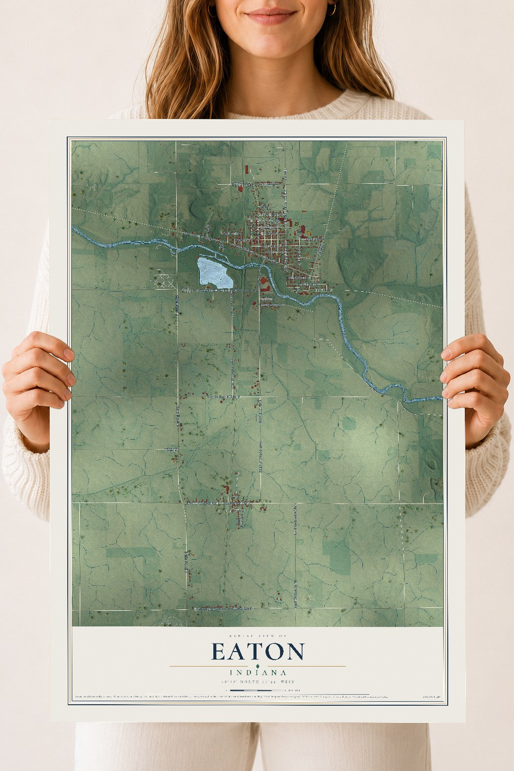 Map of Eaton, Indiana, 18 x 24 inch unframed archival matte print