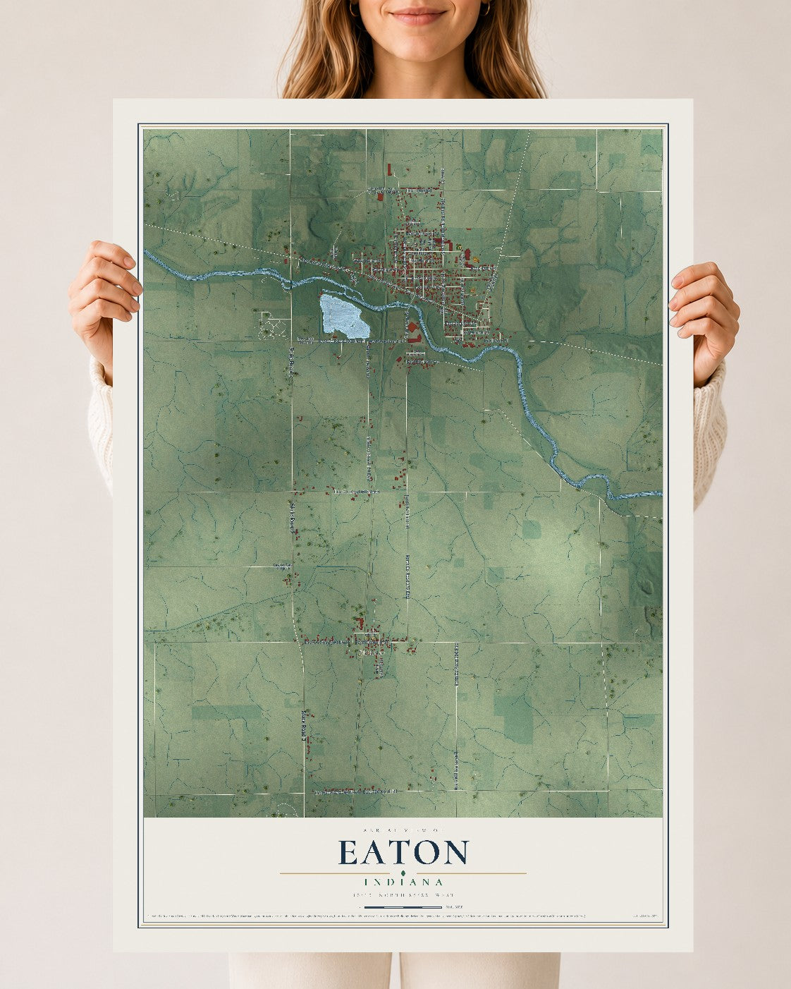 Map of Eaton, Indiana, 24 x 36 inch unframed archival matte print
