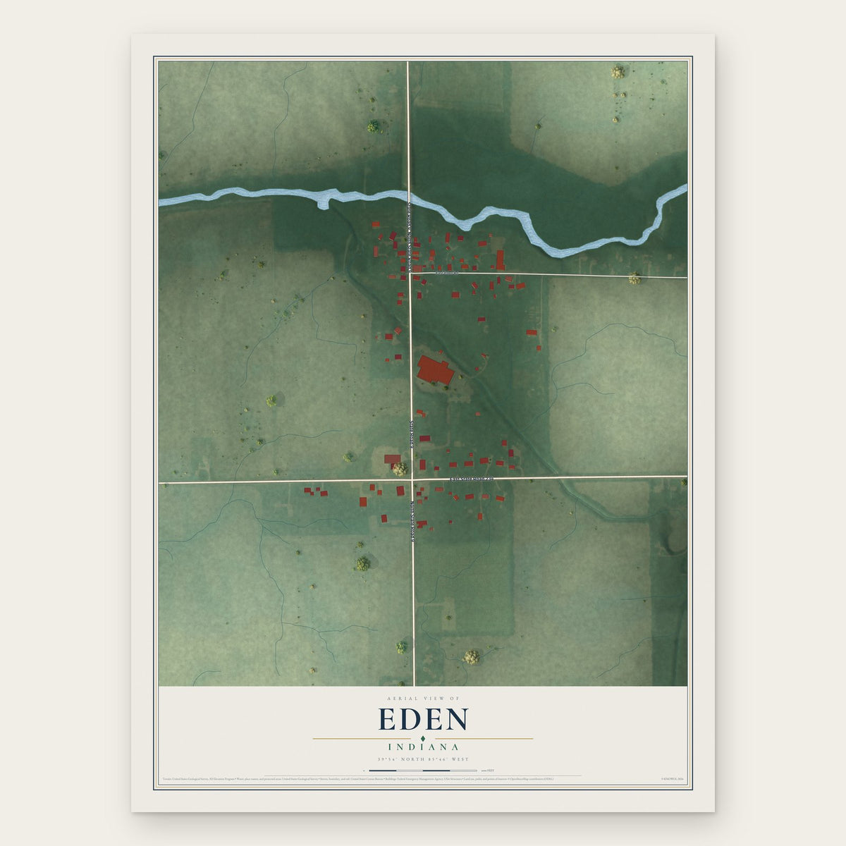Eden, Indiana map print, the full design