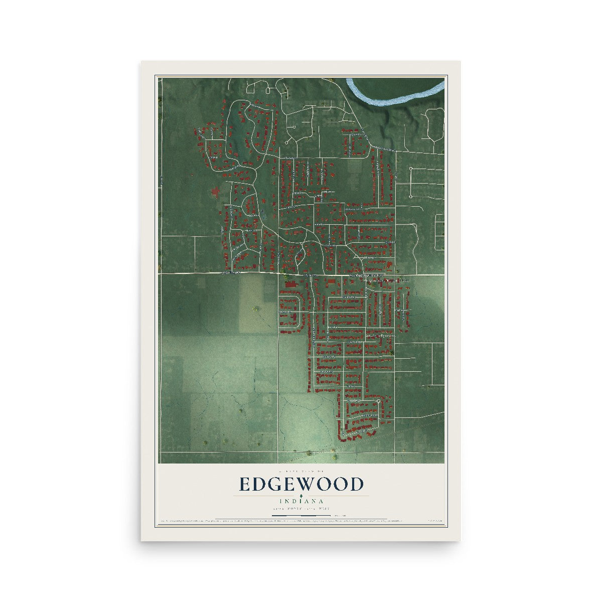 Map of Edgewood, Indiana, 12 x 18 inch unframed archival matte print