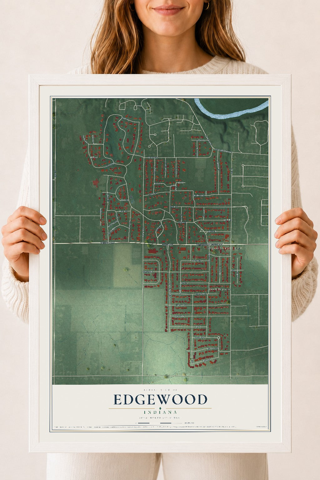 Map of Edgewood, Indiana, 18 x 24 inch print in a white wood frame