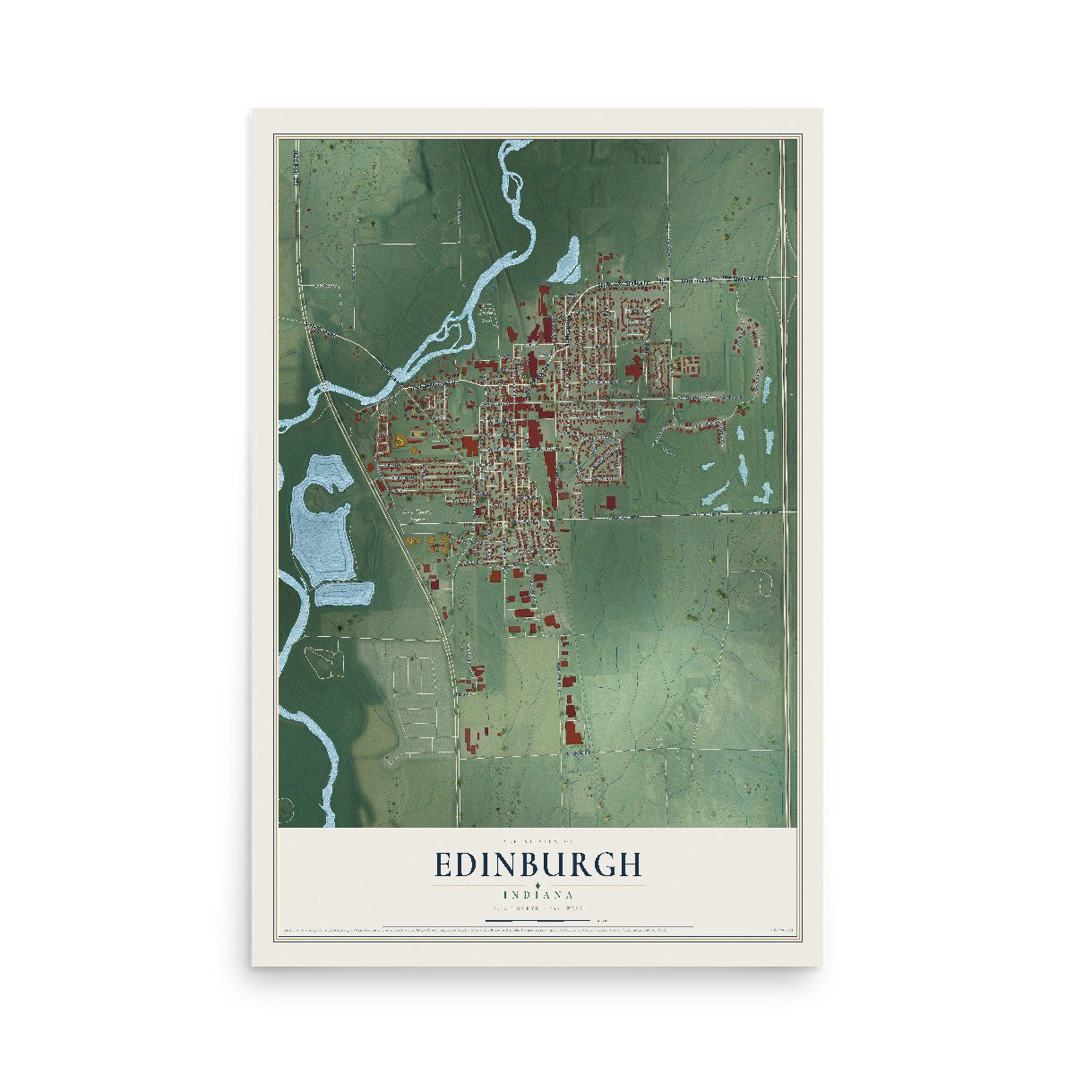 Map of Edinburgh, Indiana, 12 x 18 inch unframed archival matte print