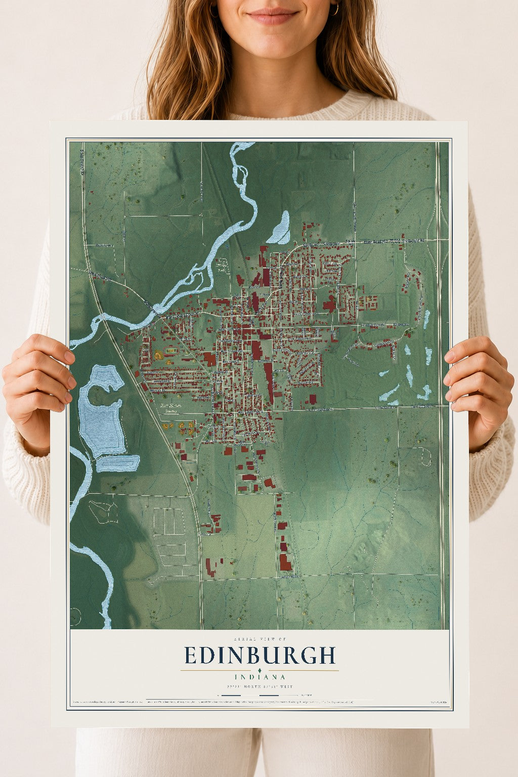 Map of Edinburgh, Indiana, 18 x 24 inch unframed archival matte print