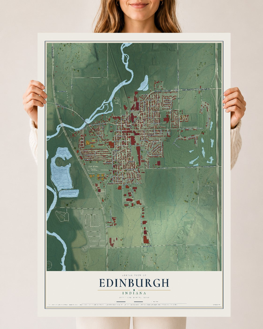 Map of Edinburgh, Indiana, 24 x 36 inch unframed archival matte print