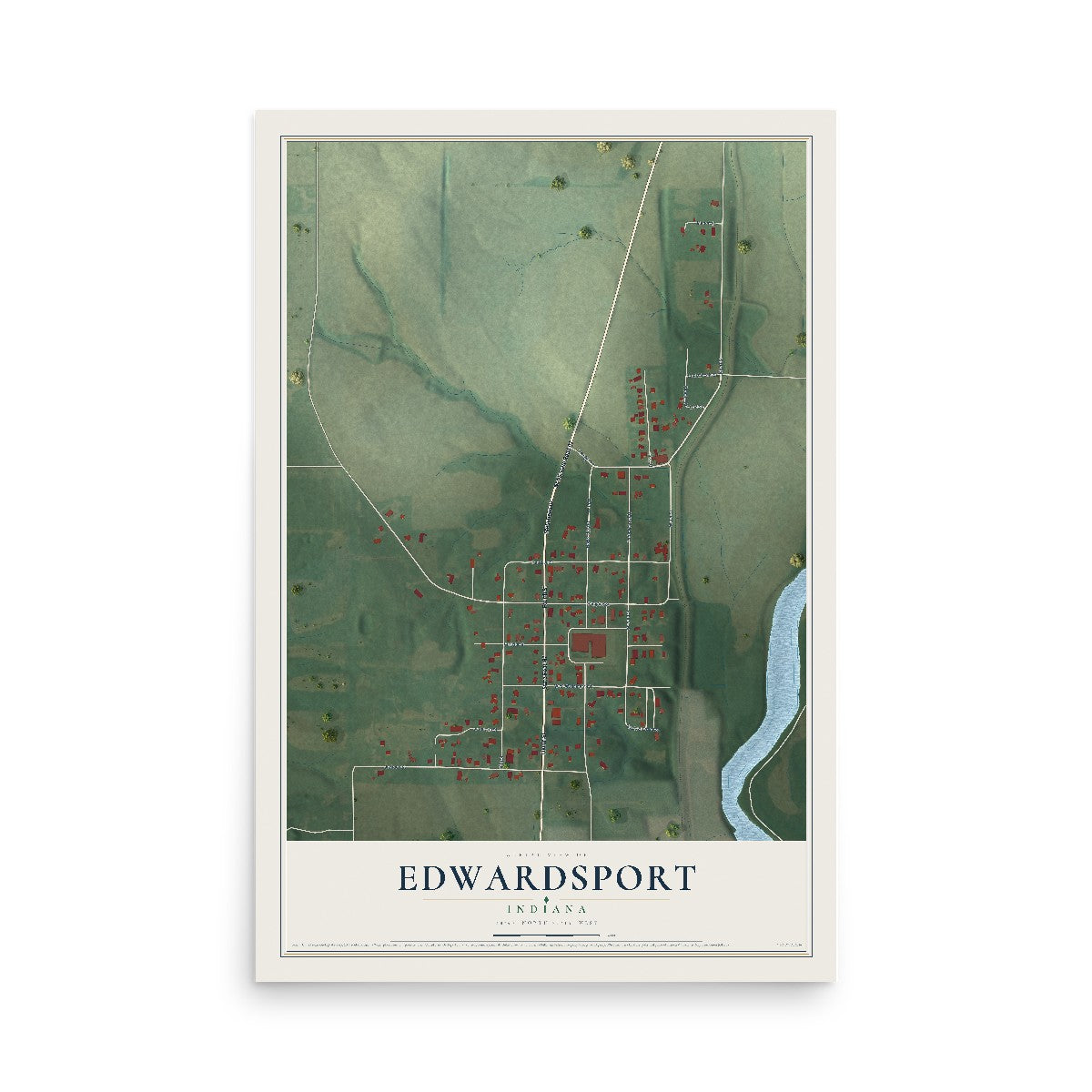 Map of Edwardsport, Indiana, 12 x 18 inch unframed archival matte print