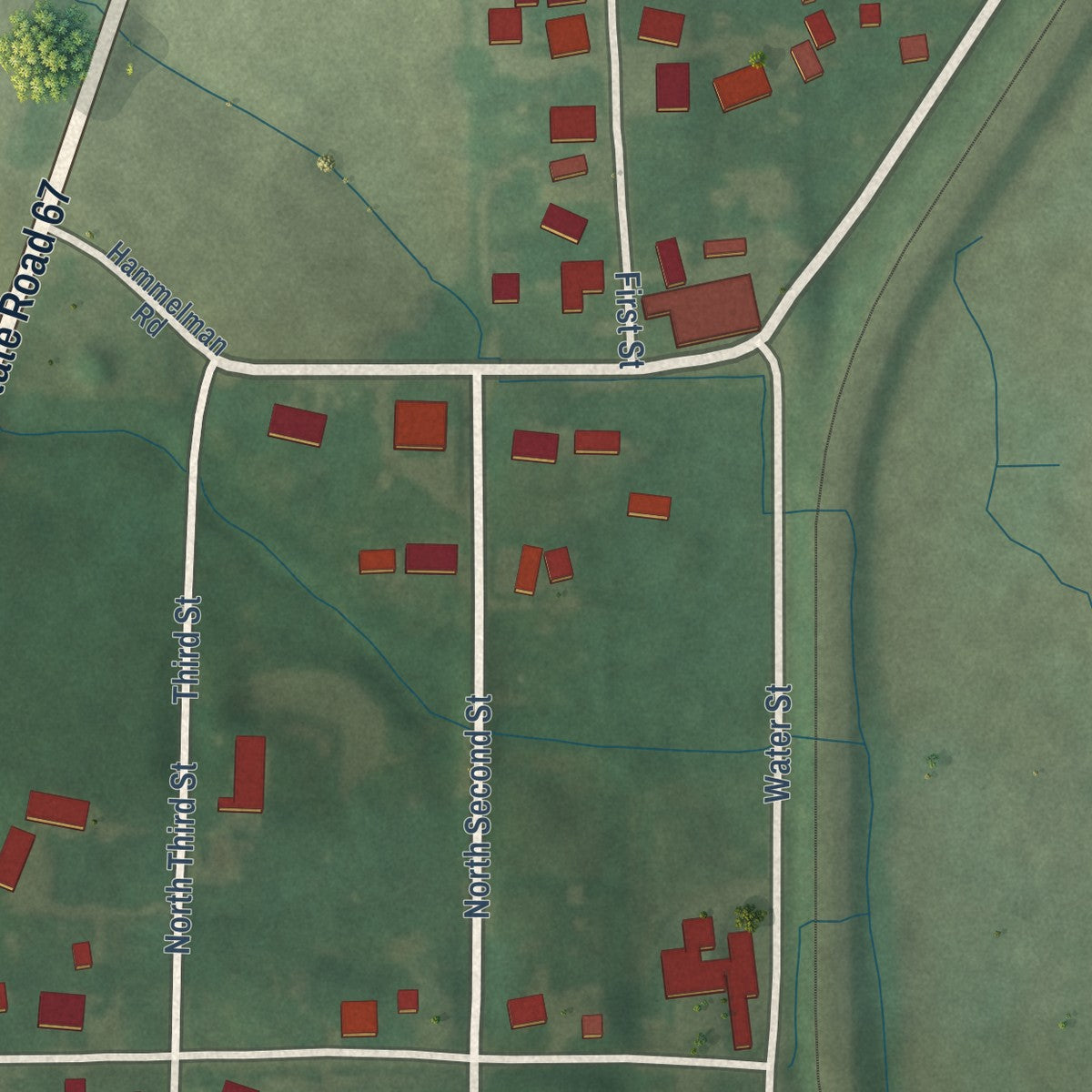 Second close-up of the map of Edwardsport, Indiana print showing more streets and buildings
