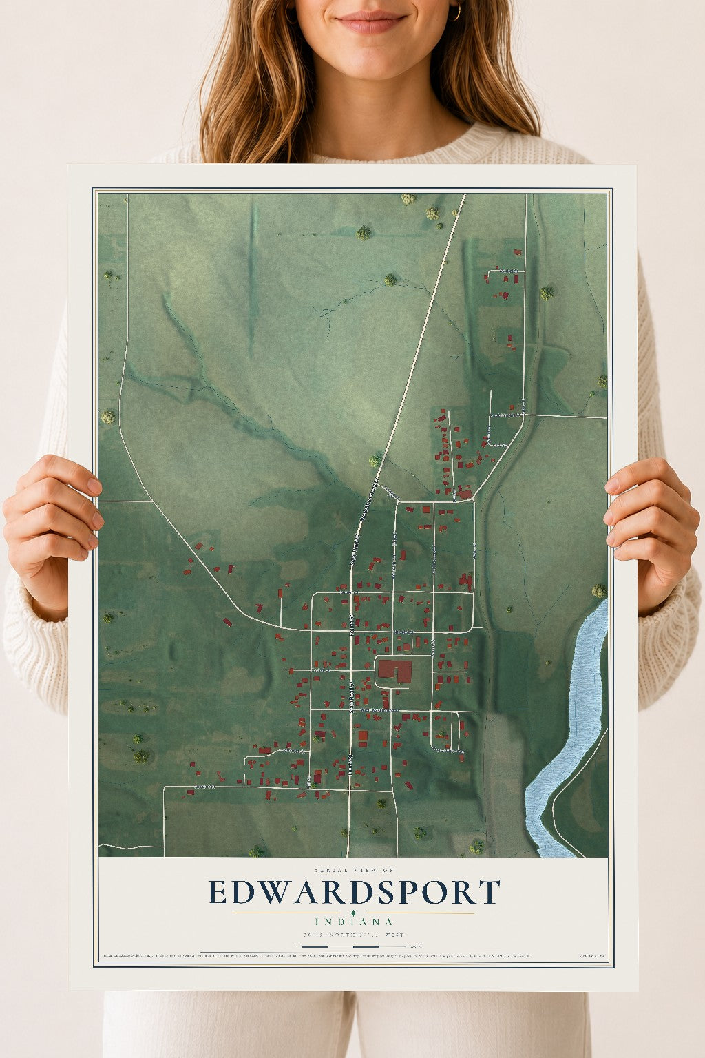 Map of Edwardsport, Indiana, 18 x 24 inch unframed archival matte print