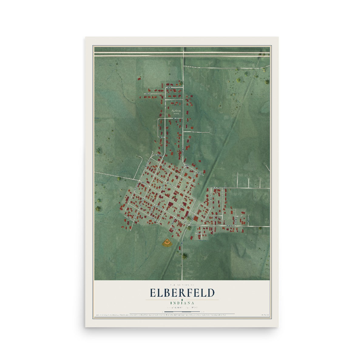 Map of Elberfeld, Indiana, 12 x 18 inch unframed archival matte print