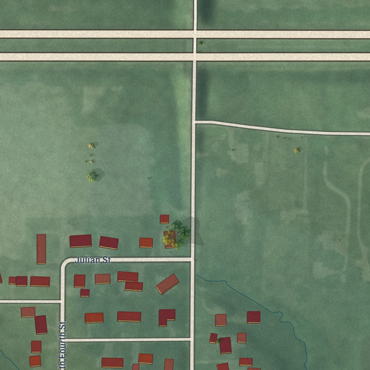 Second close-up of the map of Elberfeld, Indiana print showing more streets and buildings