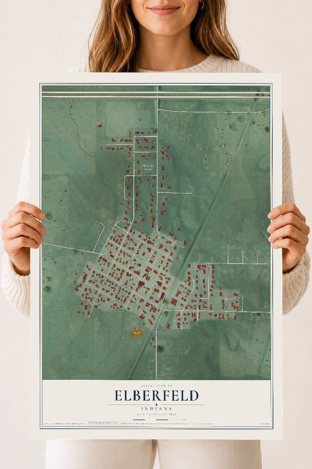 Map of Elberfeld, Indiana, 18 x 24 inch unframed archival matte print