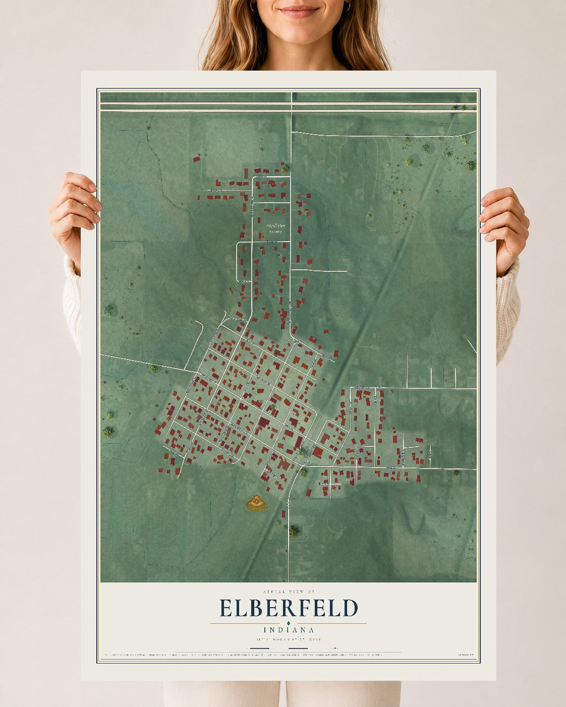 Map of Elberfeld, Indiana, 24 x 36 inch unframed archival matte print
