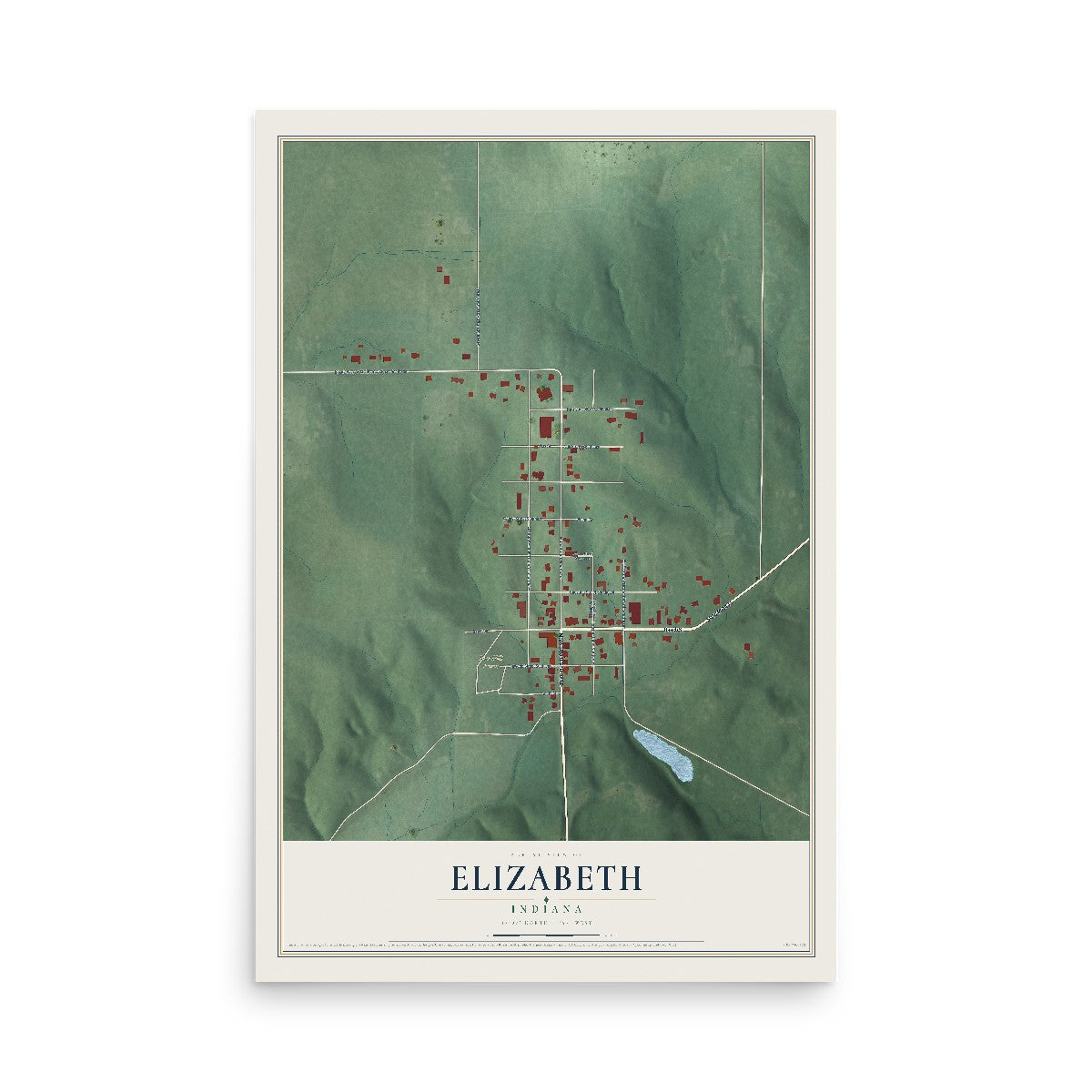 Map of Elizabeth, Indiana, 12 x 18 inch unframed archival matte print
